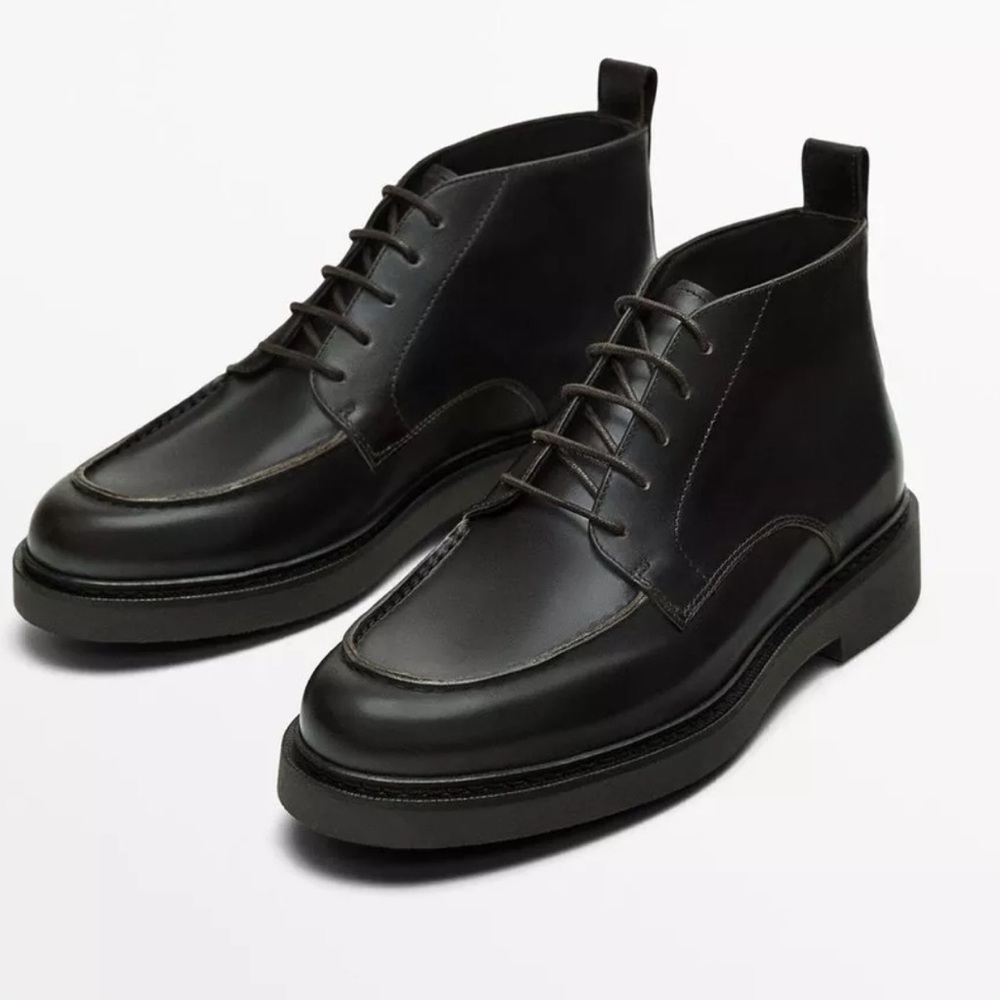 NWOT Massimo Dutti Men's Brown Moc Toe Lace Up Leather‎ Boots 2081 Size 7 (40)